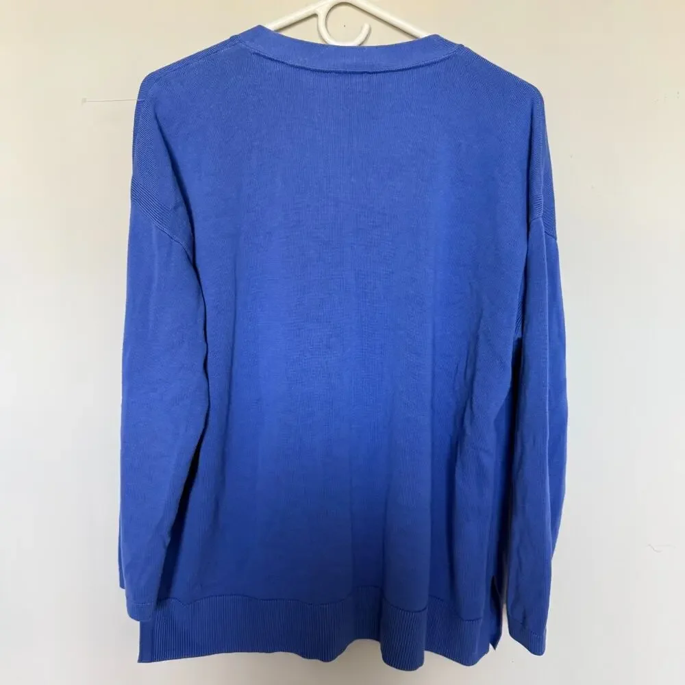 Talbots Sweater Cardigan Womens XL Blue V Neck Button Front Lightweight Knit